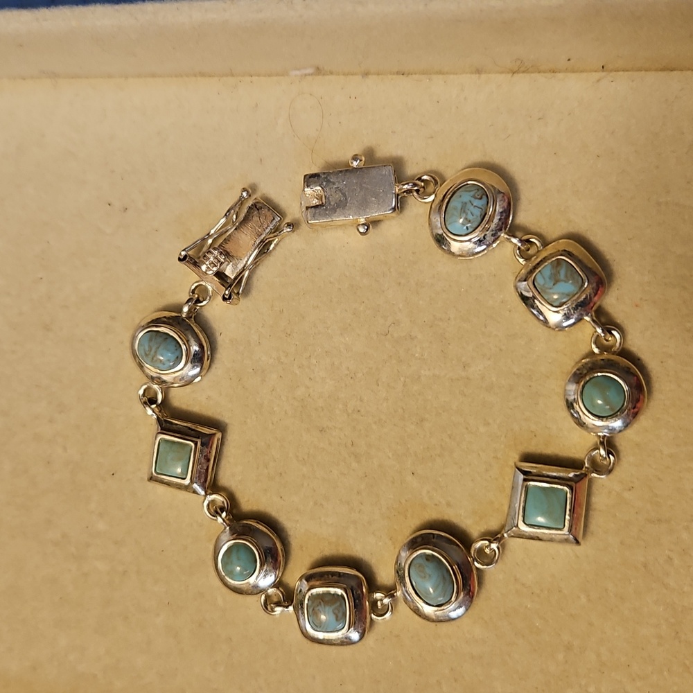 Sterling Silver and Pale Blue Stone  Bracelet 7" Long